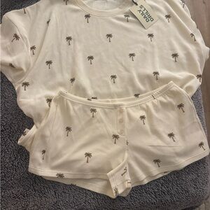 Daily Drills Cream Palm Tree Pajama Set